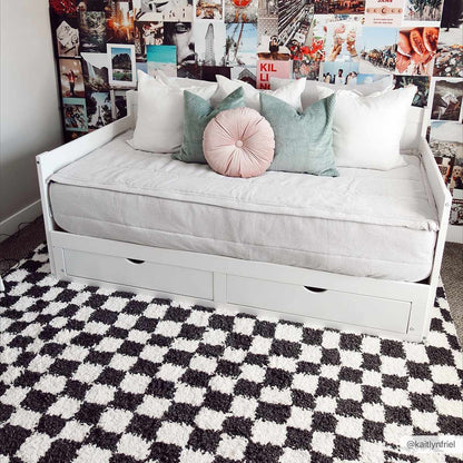 Kieu Black & White Checkered Shag Rug - Quahog Bay Bedding