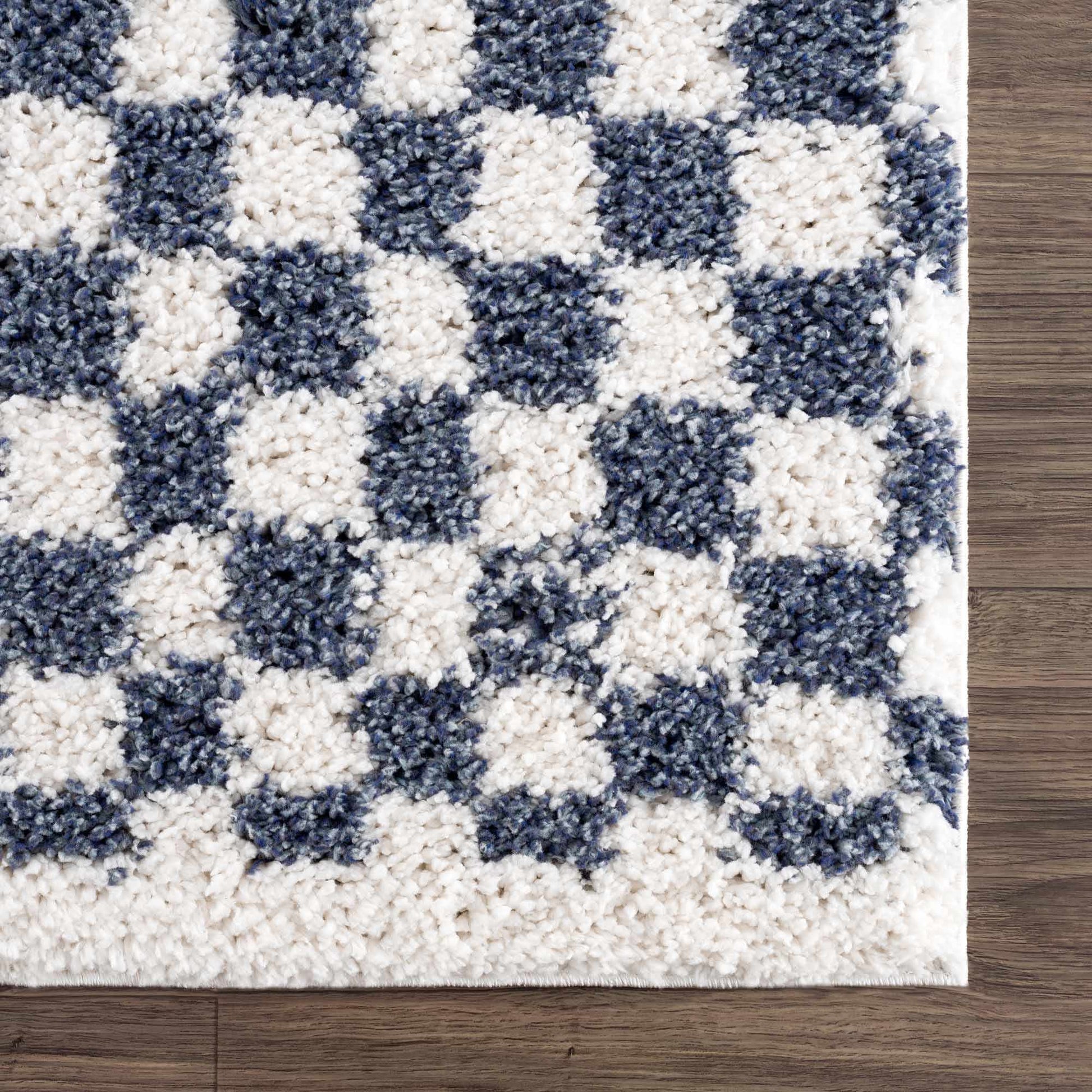 Kieu Blue & White Checkered Area Rug - Quahog Bay Bedding