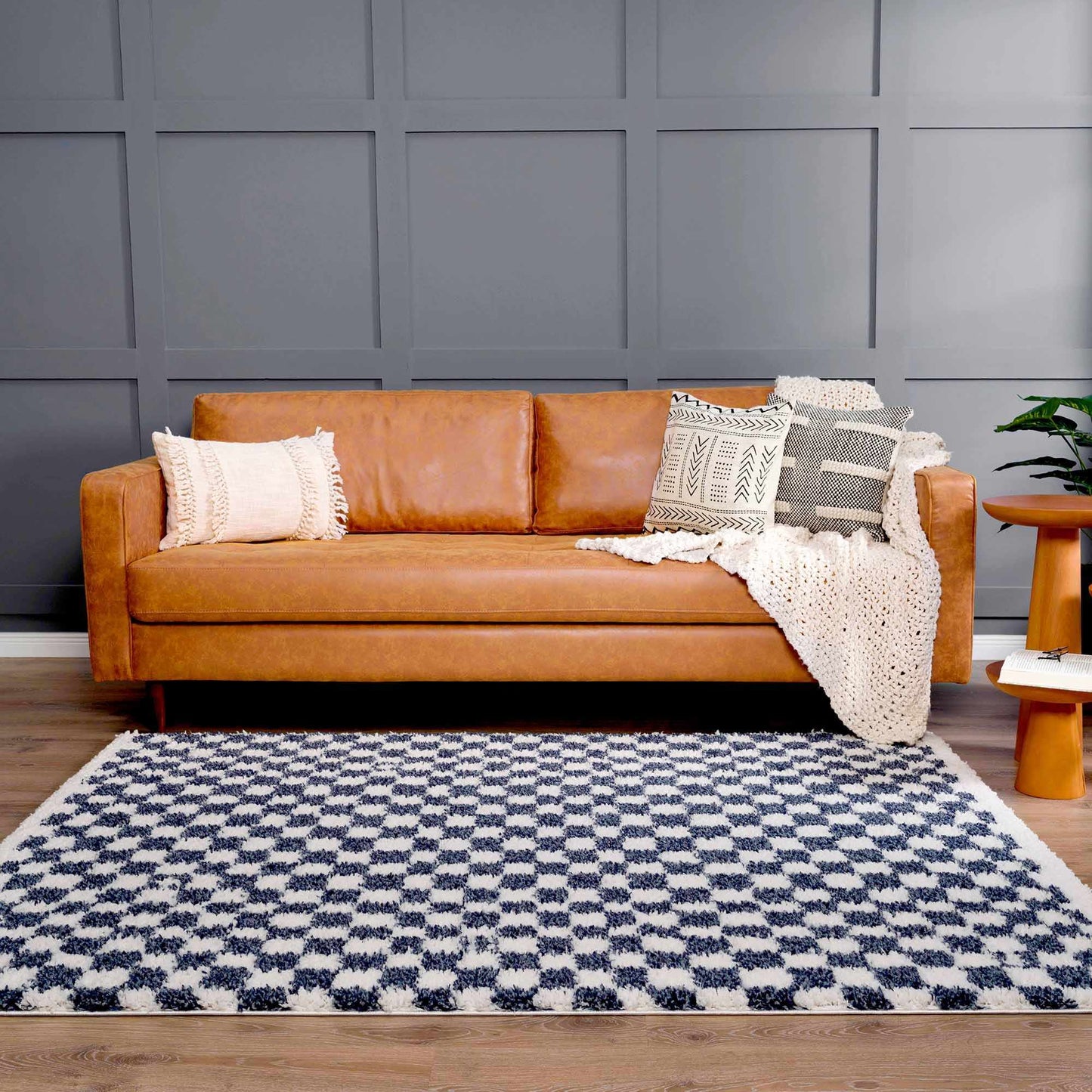 Kieu Blue & White Checkered Area Rug - Quahog Bay Bedding