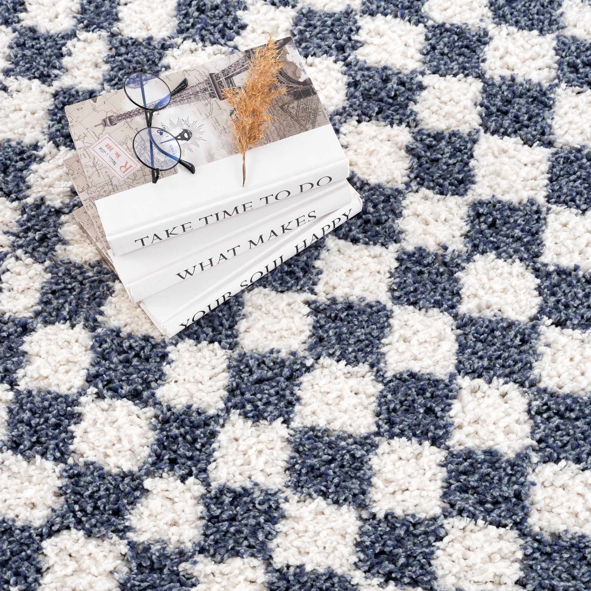 Kieu Blue & White Checkered Area Rug - Quahog Bay Bedding