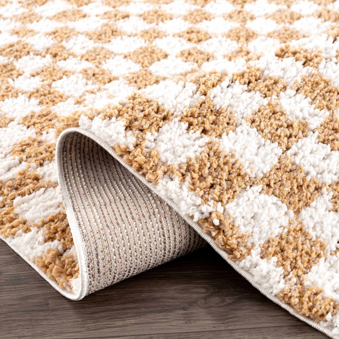 Kieu Mustard & Ivory Checkered Area Rug - Quahog Bay Bedding