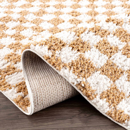 Kieu Mustard & Ivory Checkered Area Rug - Quahog Bay Bedding