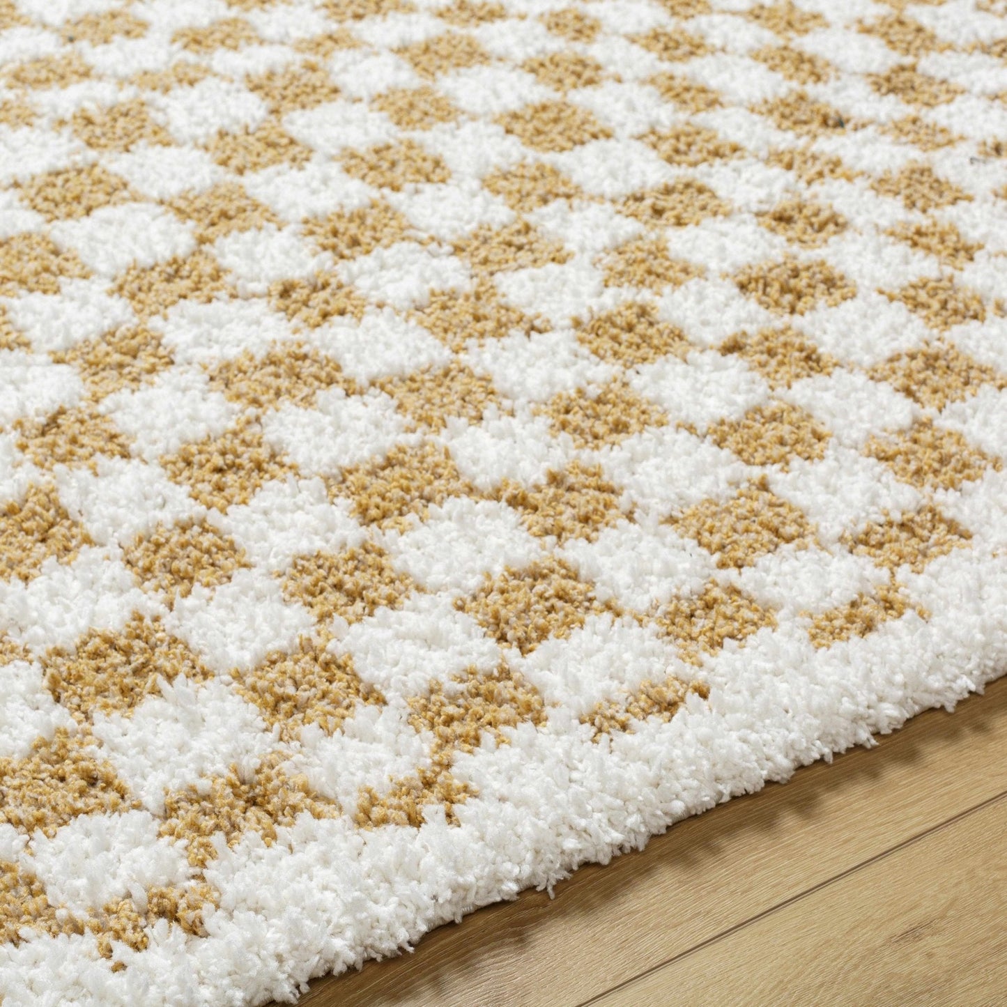 Kieu Mustard & Ivory Checkered Area Rug - Quahog Bay Bedding