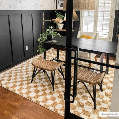 Kieu Mustard & Ivory Checkered Area Rug - Quahog Bay Bedding
