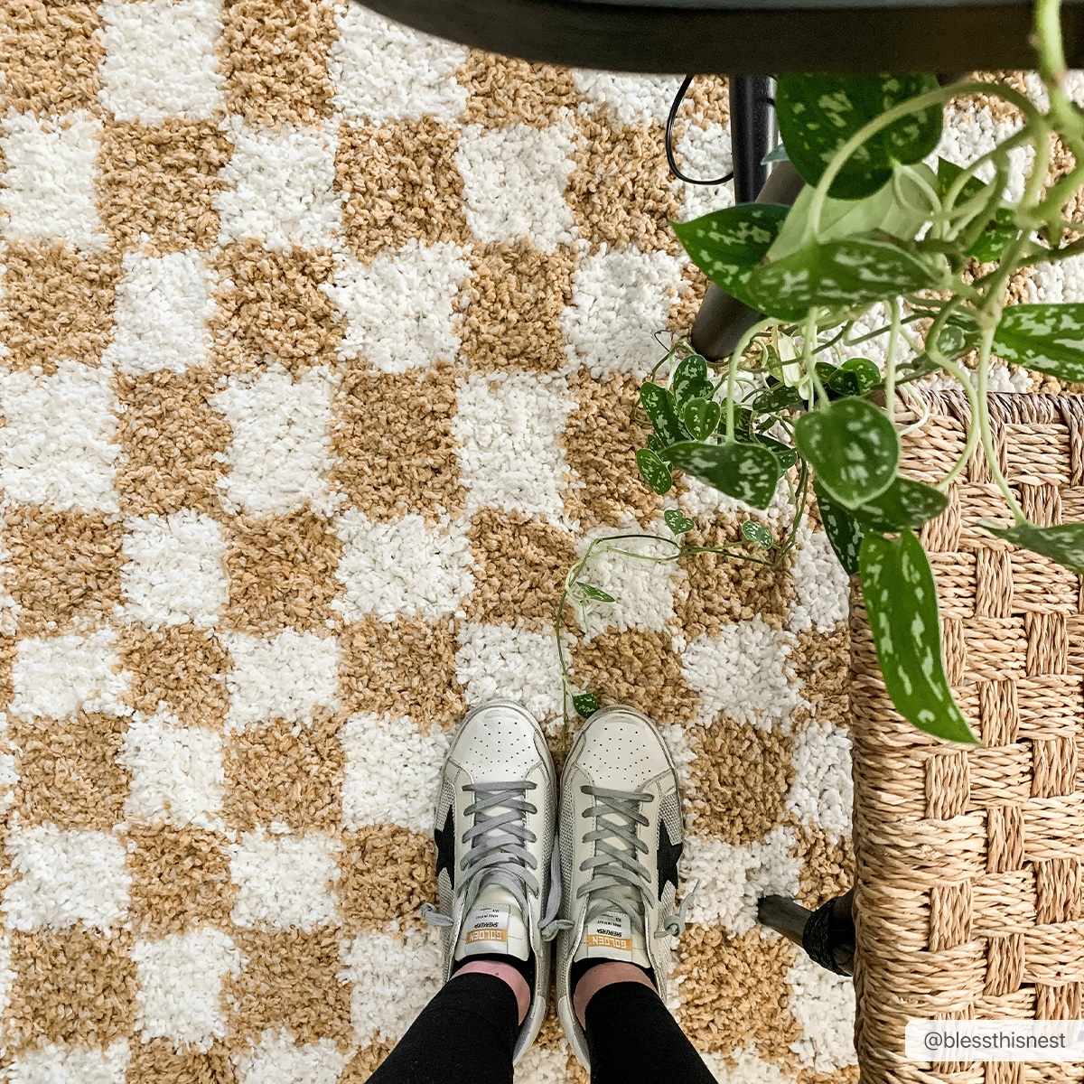 Kieu Mustard & Ivory Checkered Area Rug - Quahog Bay Bedding