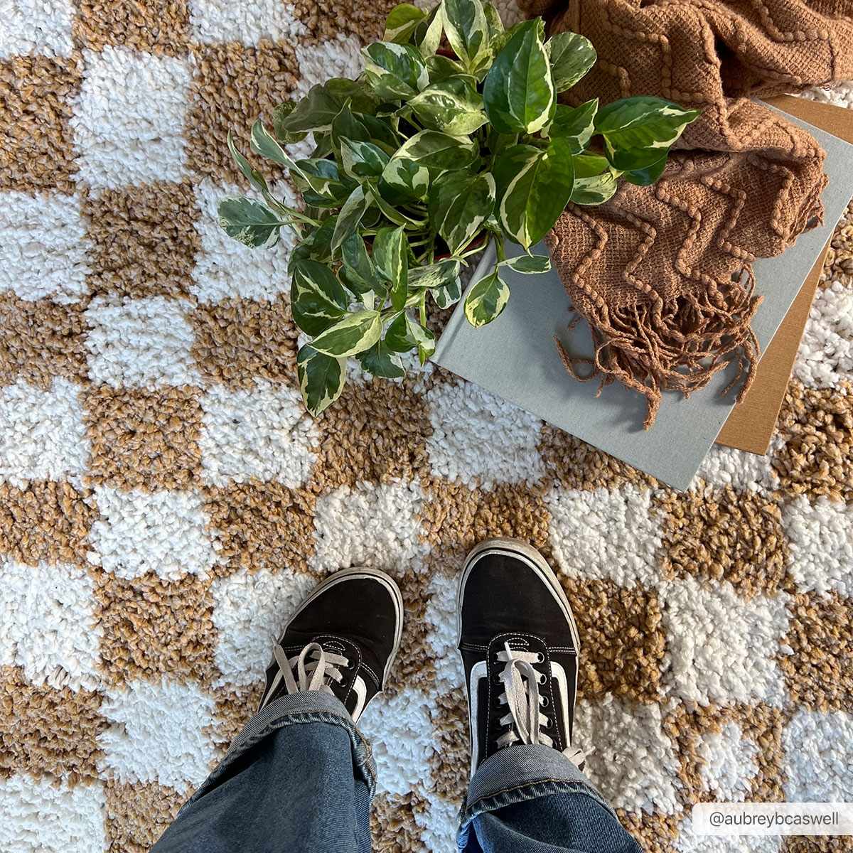 Kieu Mustard & Ivory Checkered Area Rug - Quahog Bay Bedding
