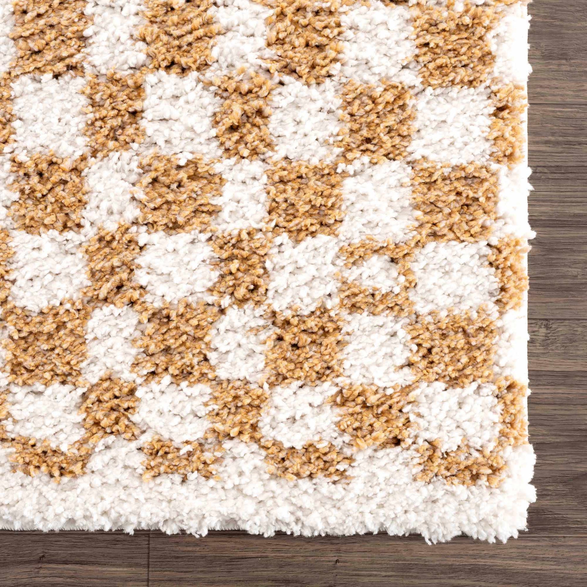 Kieu Mustard & Ivory Checkered Area Rug - Quahog Bay Bedding