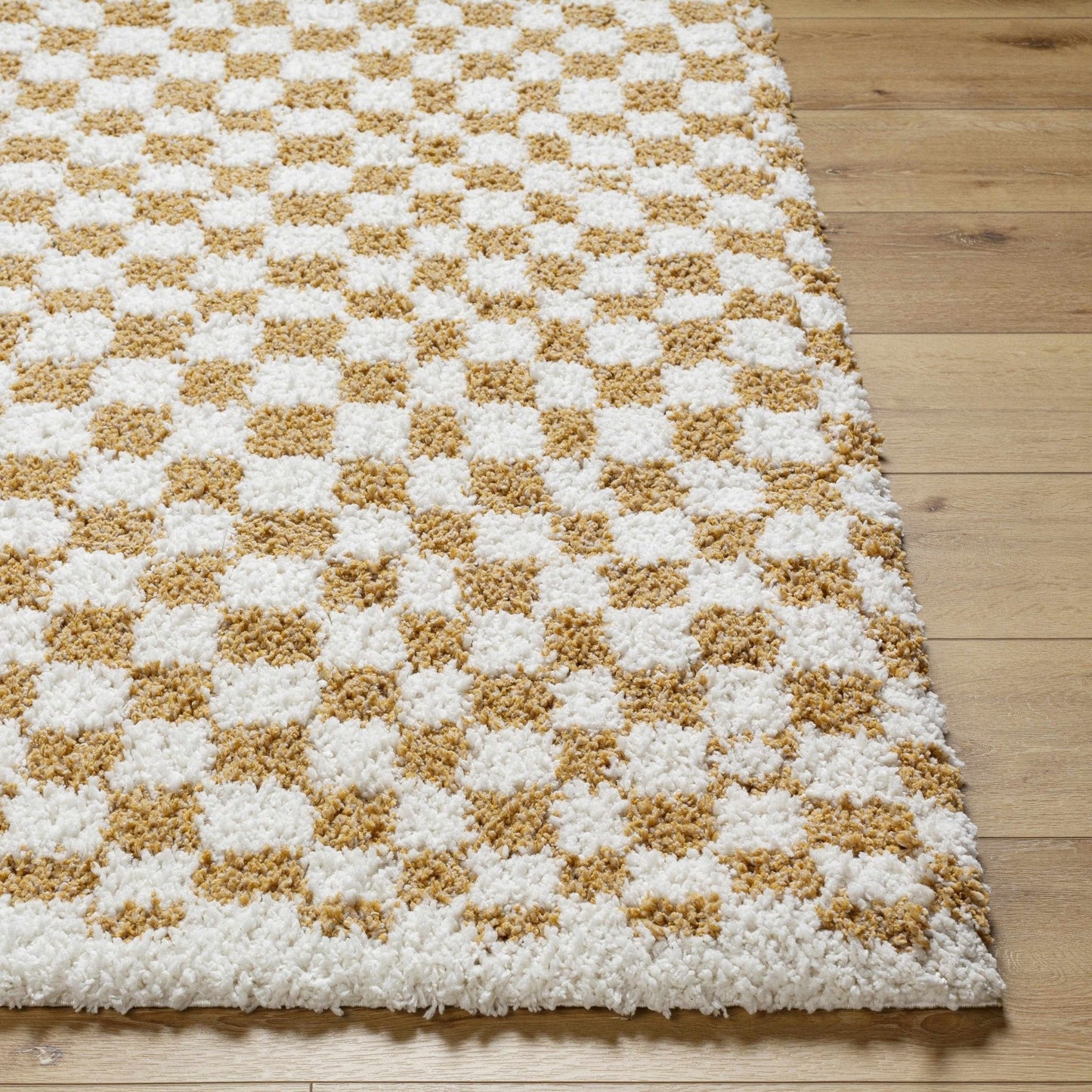 Kieu Mustard & Ivory Checkered Area Rug - Quahog Bay Bedding