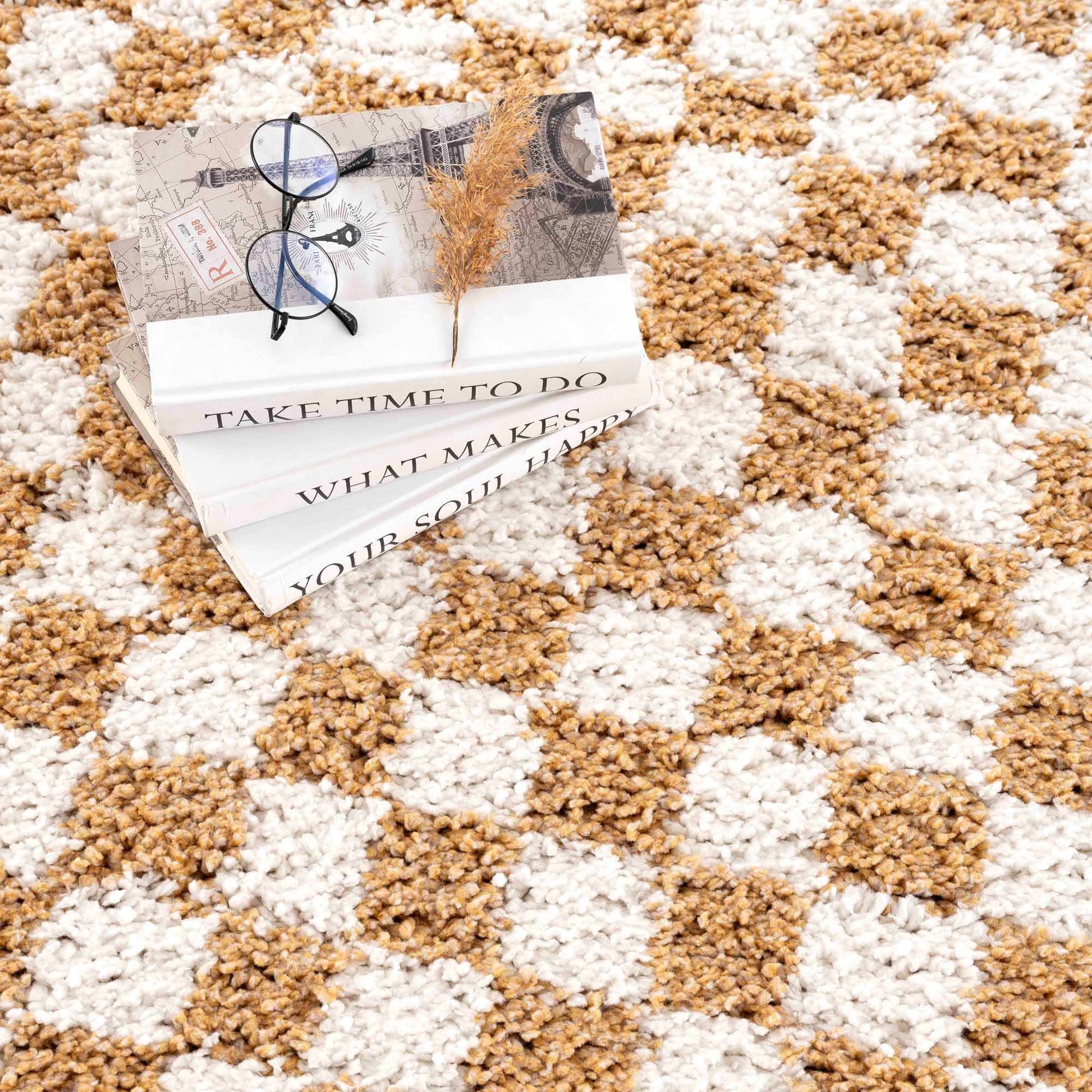 Kieu Mustard & Ivory Checkered Area Rug - Quahog Bay Bedding