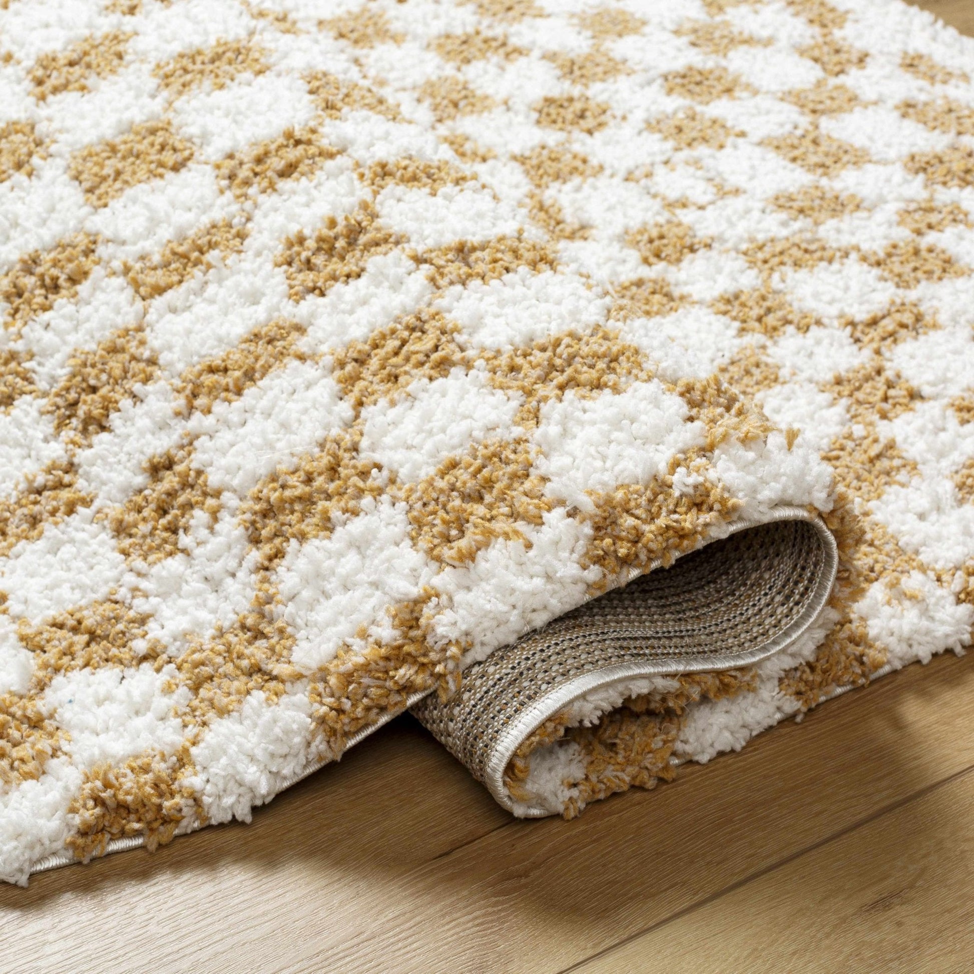 Kieu Mustard & Ivory Checkered Area Rug - Quahog Bay Bedding