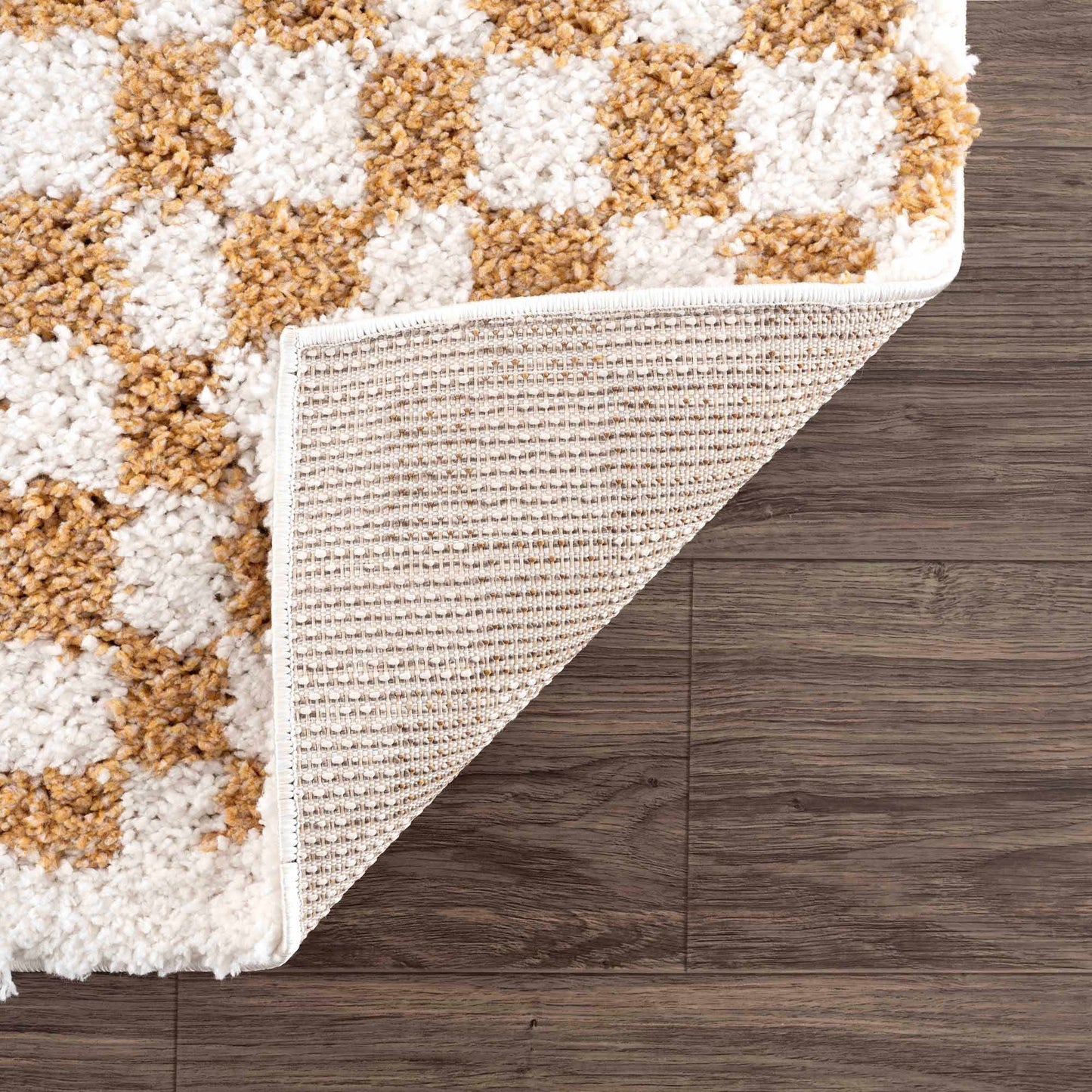 Kieu Mustard & Ivory Checkered Area Rug - Quahog Bay Bedding