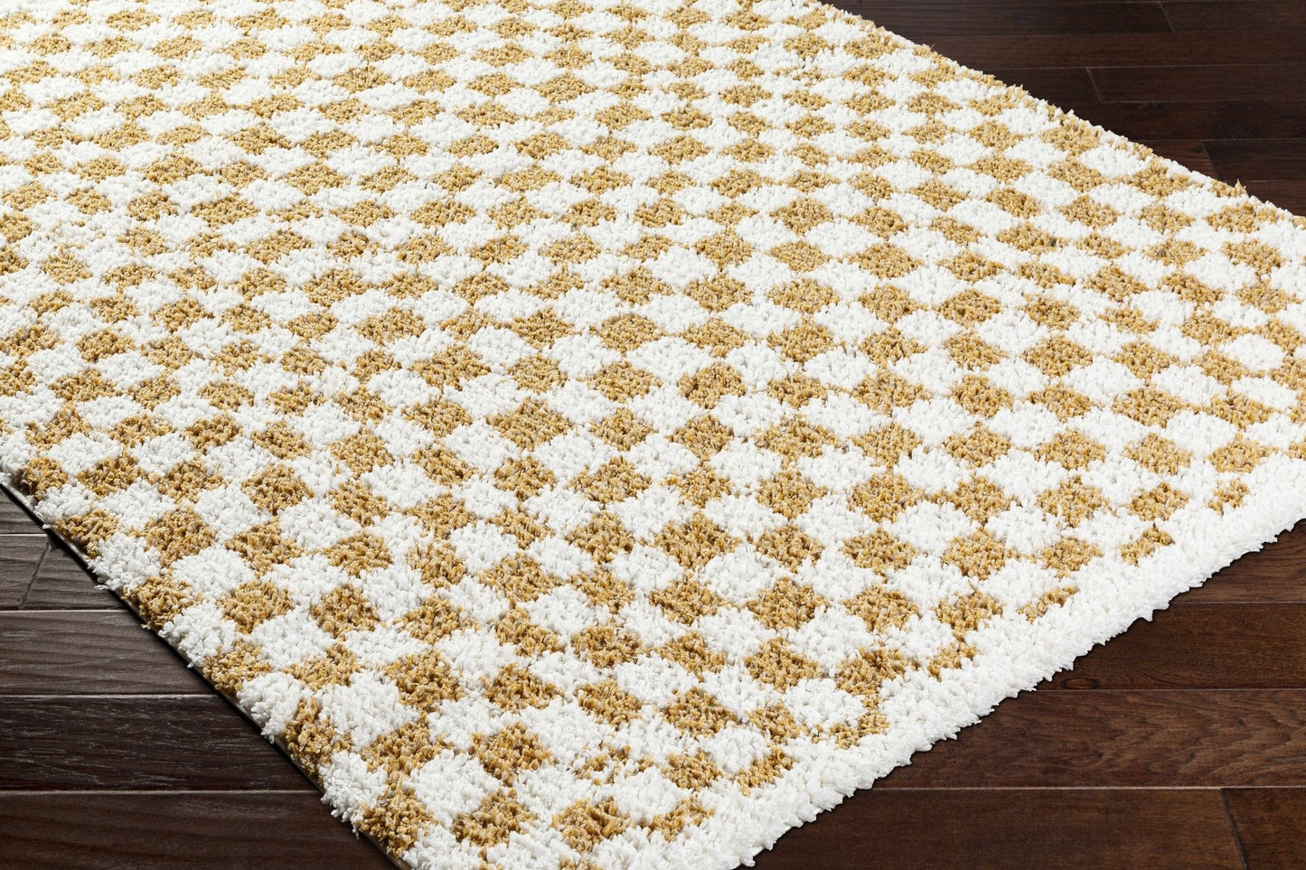 Kieu Mustard & Ivory Checkered Area Rug - Quahog Bay Bedding