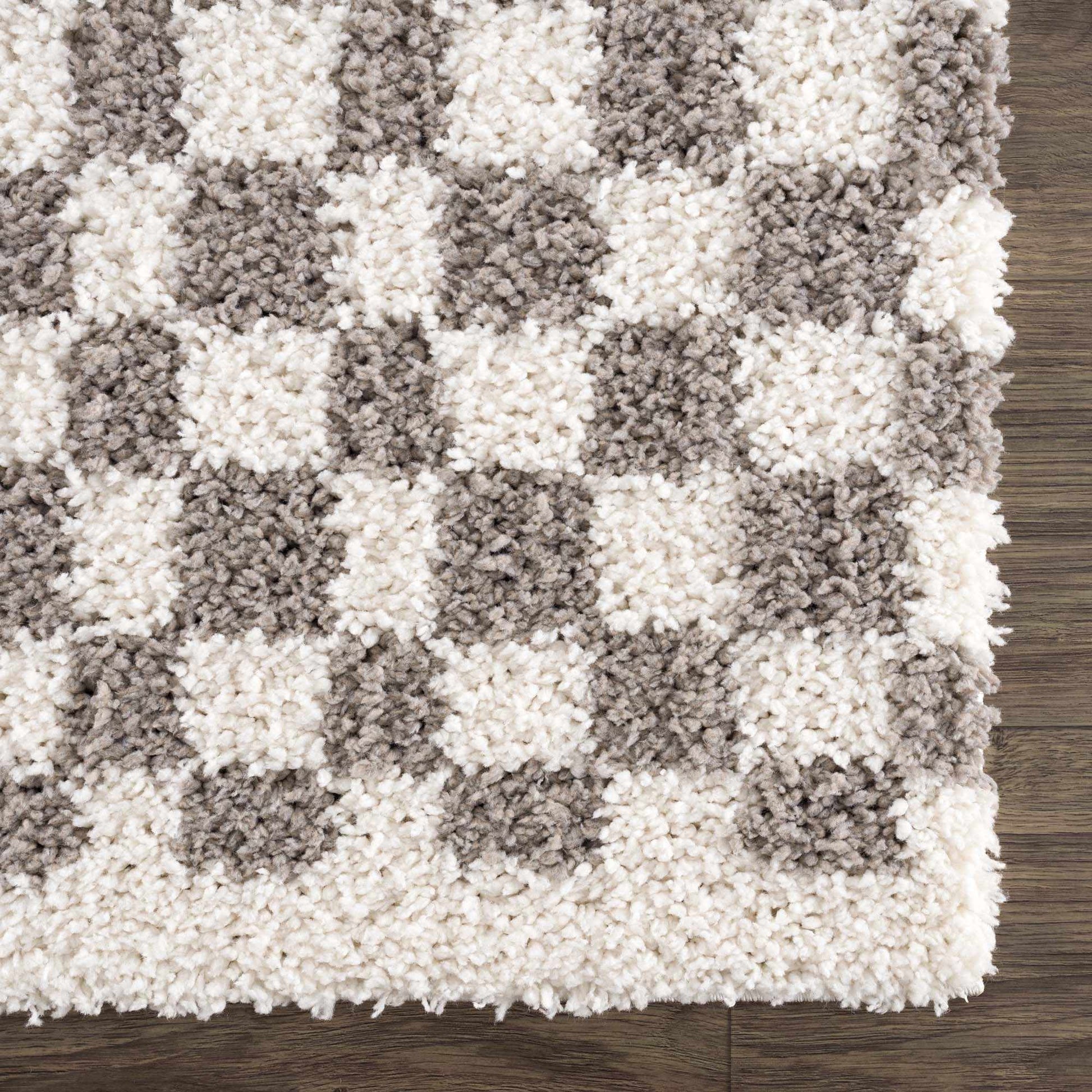 Kieu Taupe Checkered Plush Rug - Quahog Bay Bedding