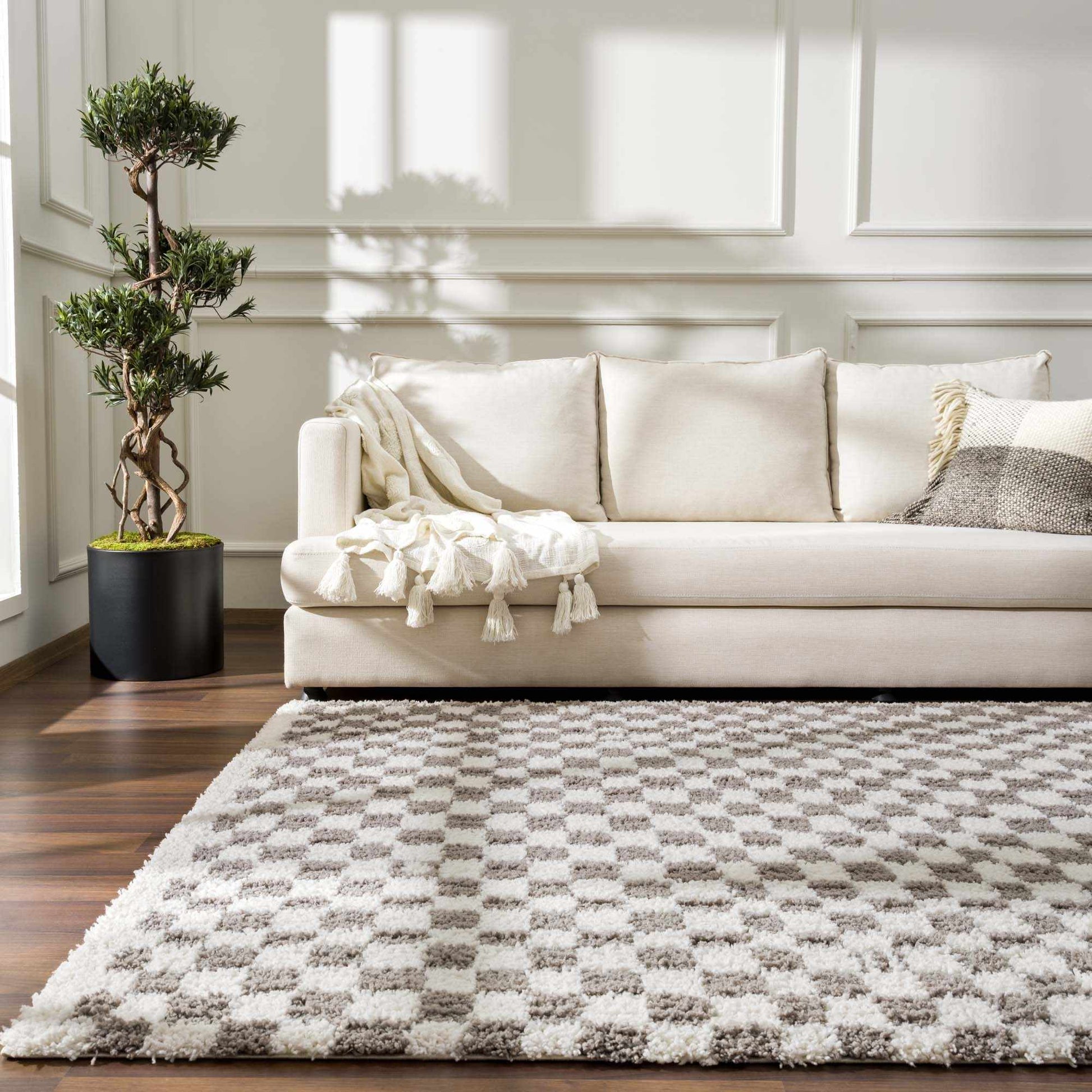 Kieu Taupe Checkered Plush Rug - Quahog Bay Bedding