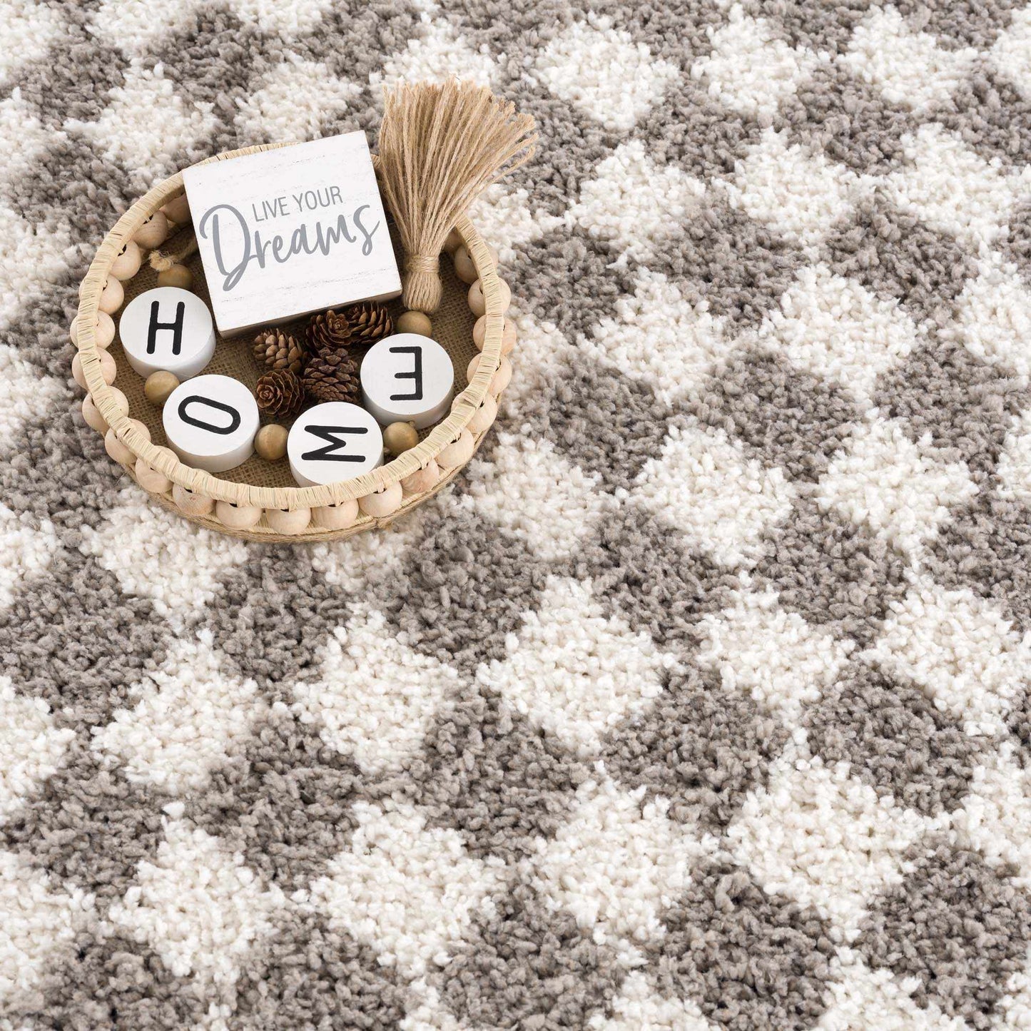 Kieu Taupe Checkered Plush Rug - Quahog Bay Bedding
