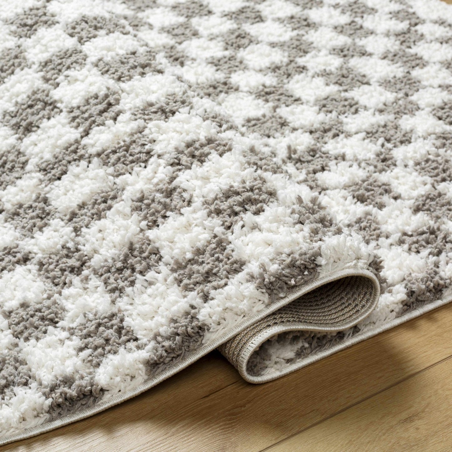 Kieu Taupe Checkered Plush Rug - Quahog Bay Bedding