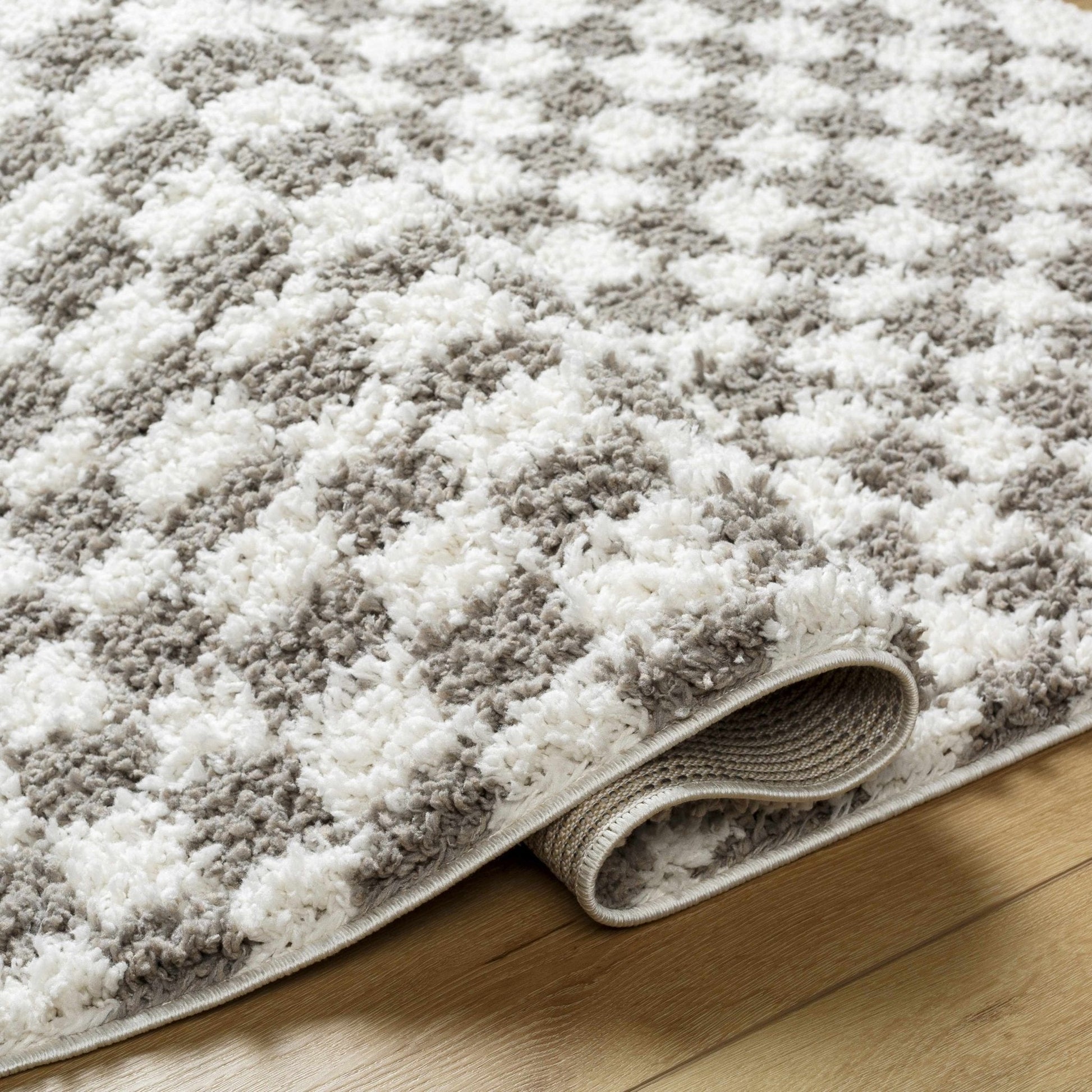 Kieu Taupe Checkered Plush Rug - Quahog Bay Bedding
