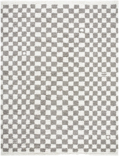 Kieu Taupe Checkered Plush Rug - Quahog Bay Bedding