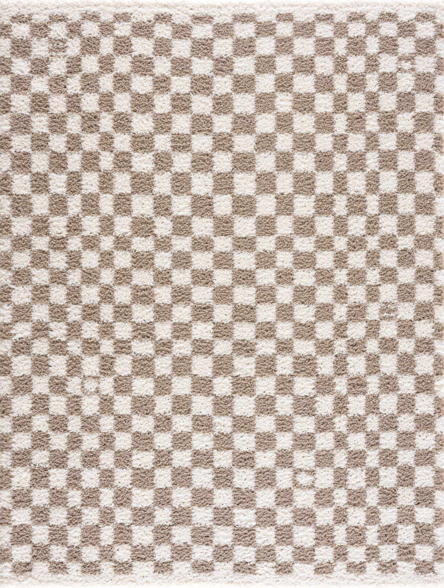 Kieu Taupe Checkered Shag Rug - Quahog Bay Bedding