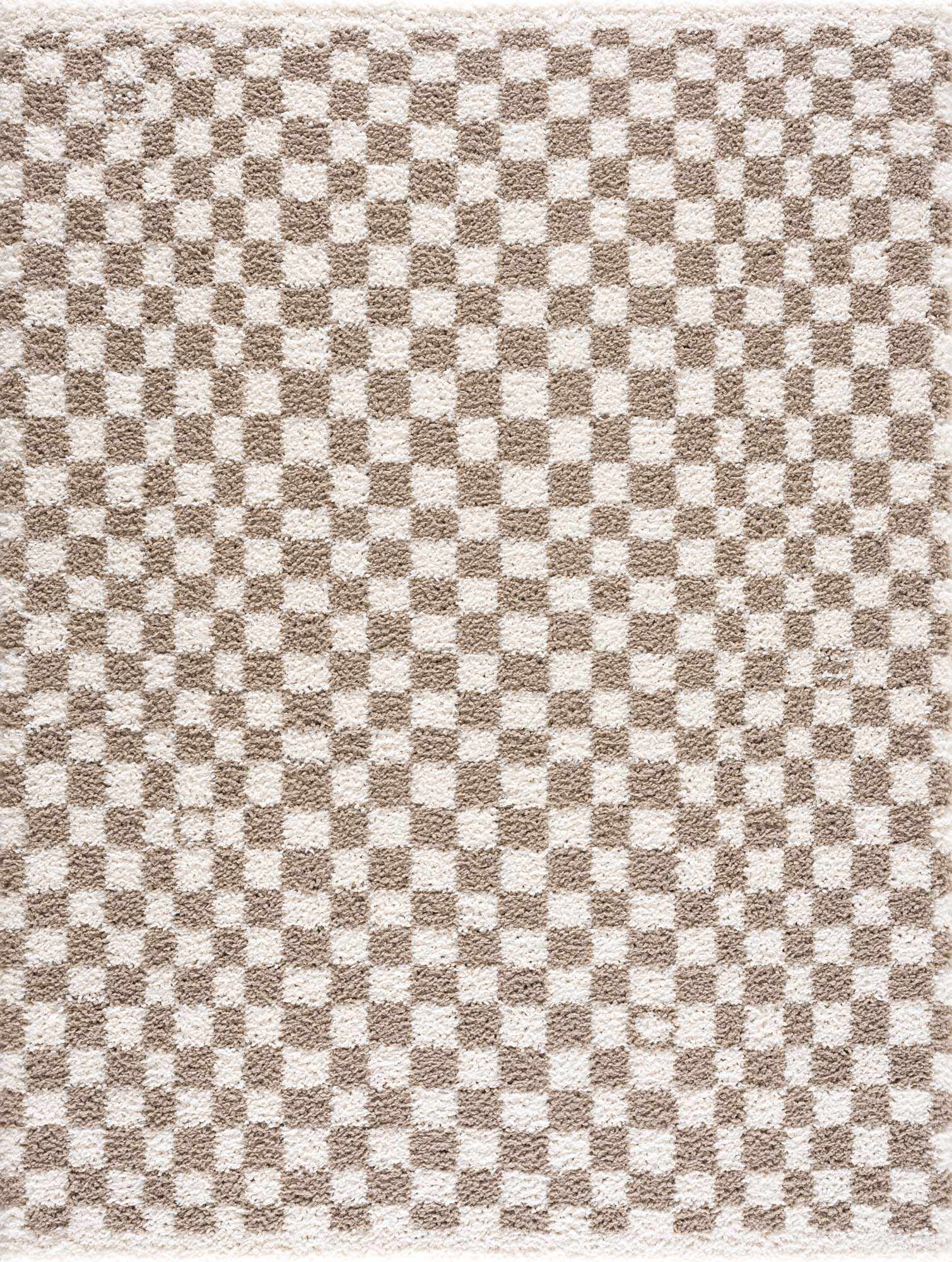Kieu Taupe Checkered Shag Rug - Quahog Bay Bedding