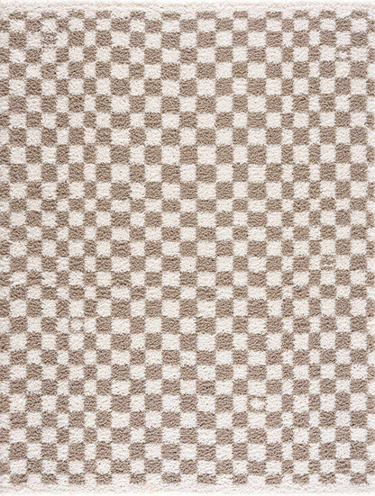 Kieu Taupe Checkered Shag Rug - Quahog Bay Bedding