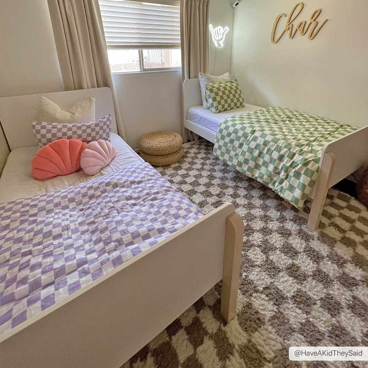 Kieu Taupe Checkered Shag Rug - Quahog Bay Bedding