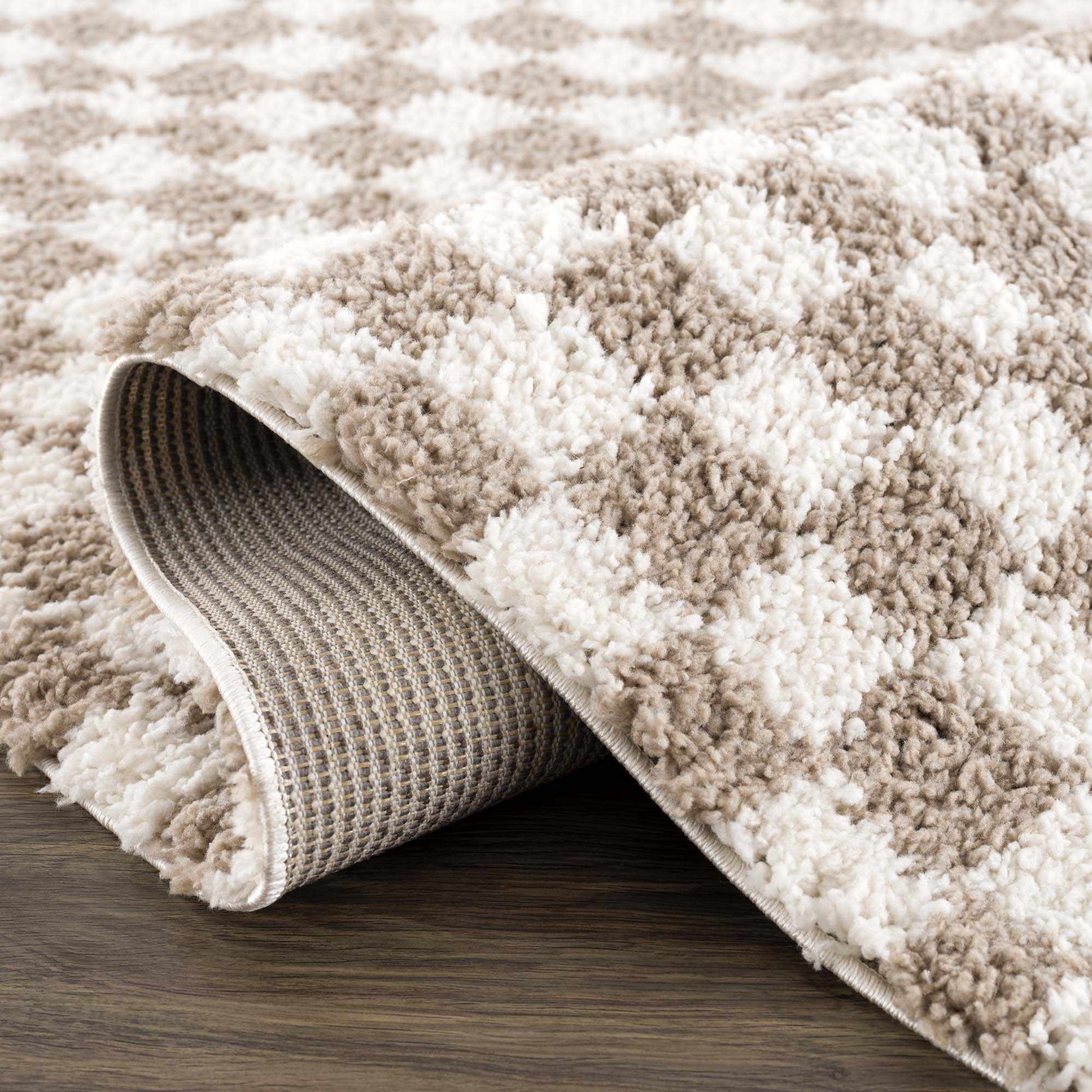 Kieu Taupe Checkered Shag Rug - Quahog Bay Bedding