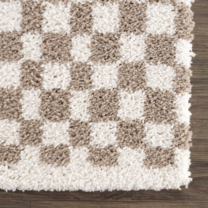 Kieu Taupe Checkered Shag Rug - Quahog Bay Bedding