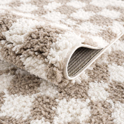 Kieu Taupe Checkered Shag Rug - Quahog Bay Bedding