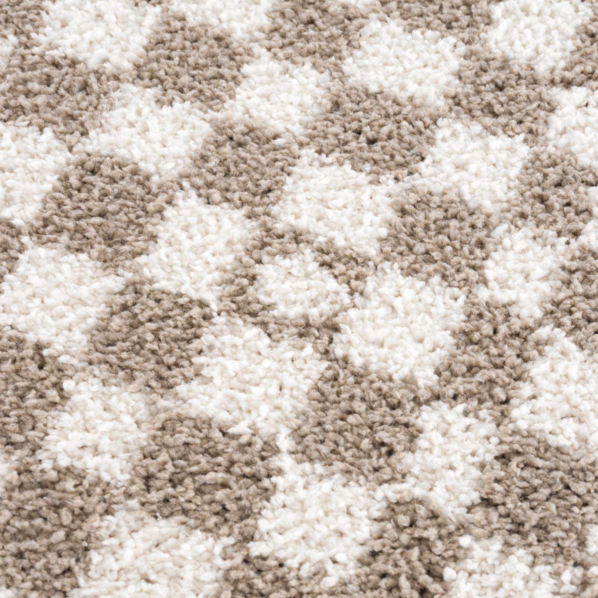 Kieu Taupe Checkered Shag Rug - Quahog Bay Bedding