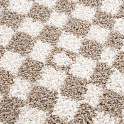 Kieu Taupe Checkered Shag Rug - Quahog Bay Bedding