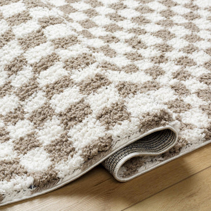 Kieu Taupe Checkered Shag Rug - Quahog Bay Bedding