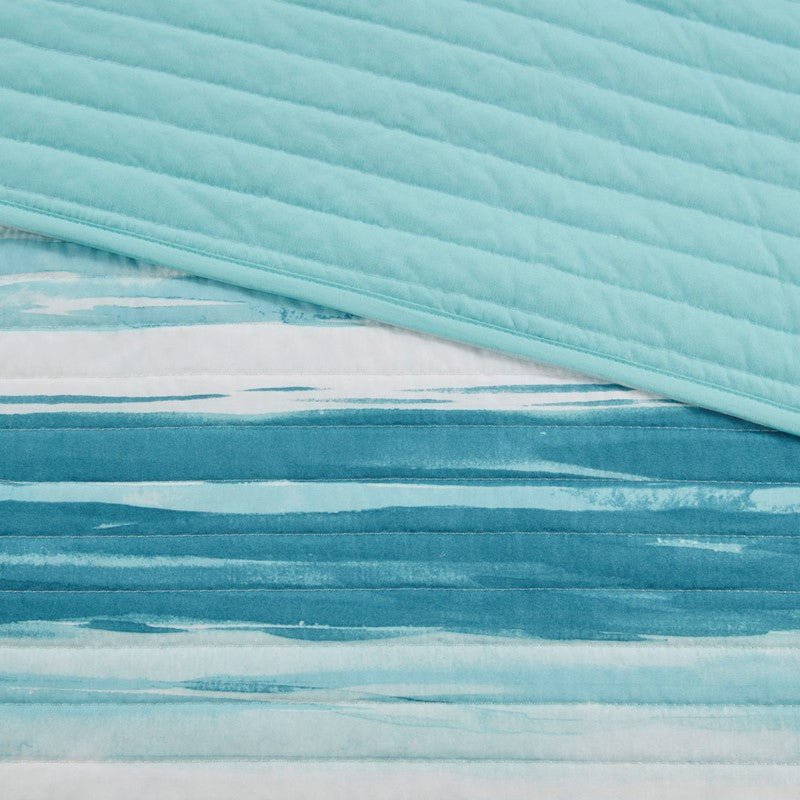 King Coastal Themed Quilt Set - Queen Aqua Quilt Set - Marina 6PC Set - Quahog Bay Bedding