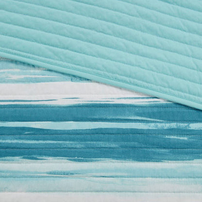 King Coastal Themed Quilt Set - Queen Aqua Quilt Set - Marina 6PC Set - Quahog Bay Bedding
