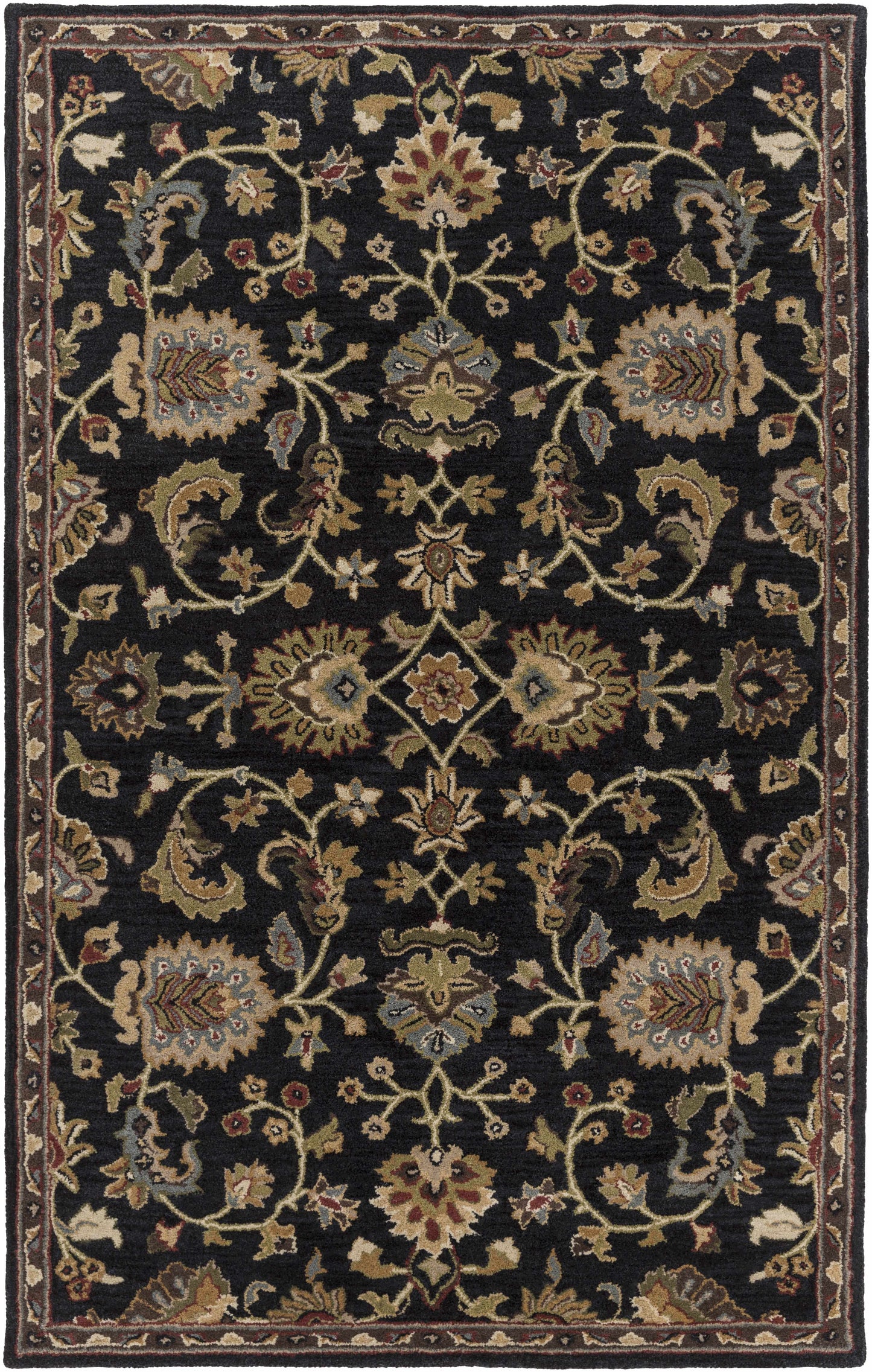 Kittredge Floral Black Wool Rug
