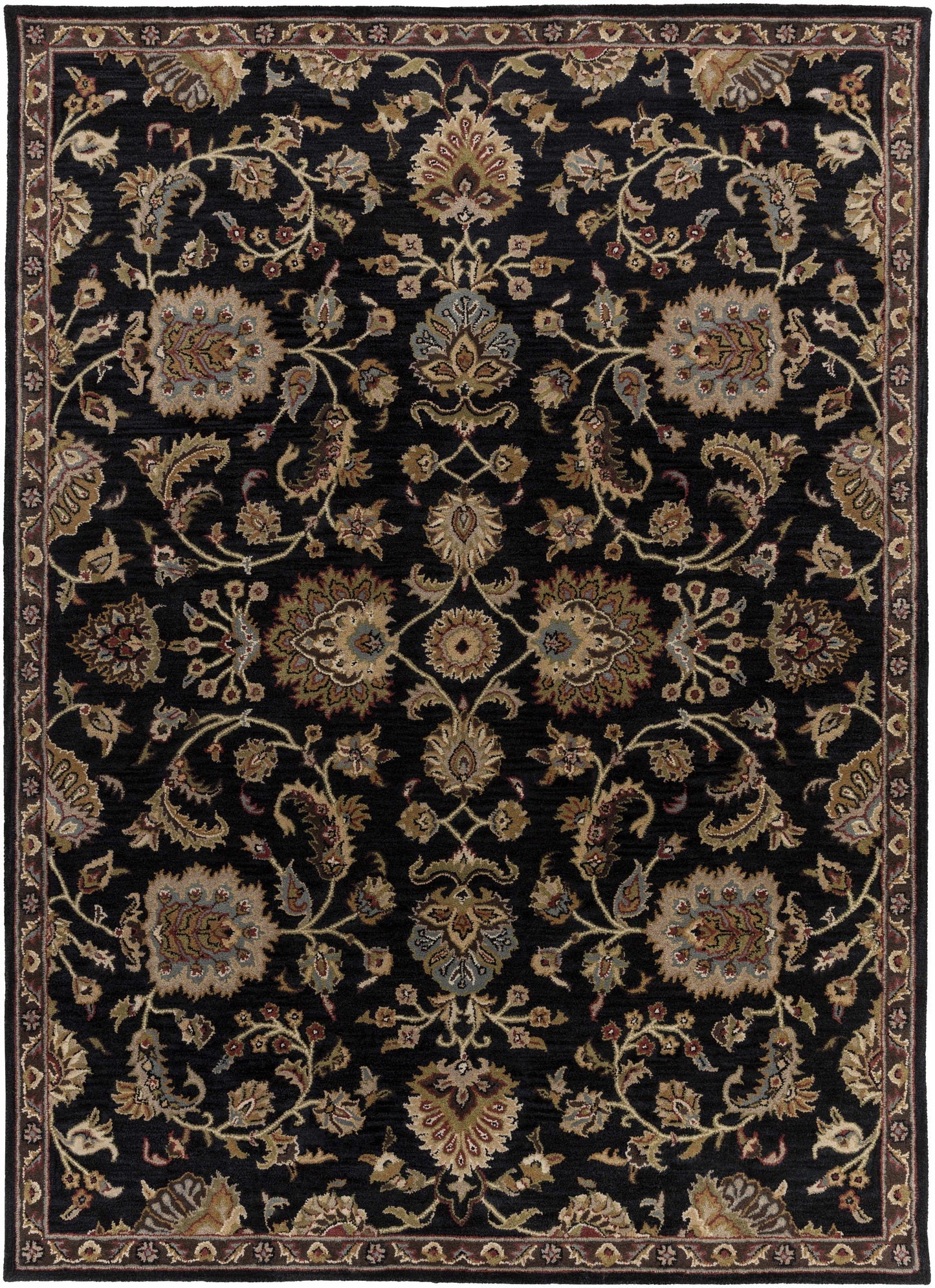 Kittredge Floral Black Wool Rug