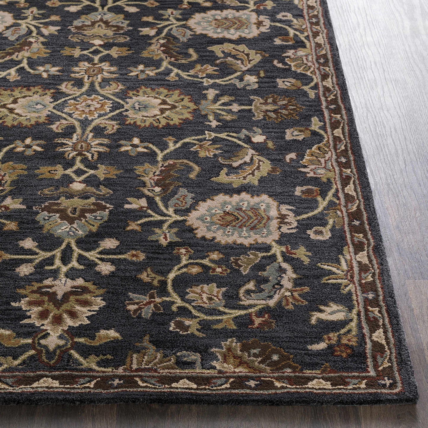 Kittredge Floral Black Wool Rug