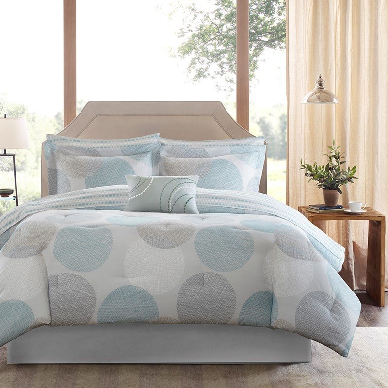 Knowles 9PC Coastal Comforter Set With Cotton Print Sheets - Aqua - Quahog Bay Bedding