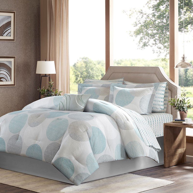 Knowles 9PC Coastal Comforter Set With Cotton Print Sheets - Aqua - Quahog Bay Bedding