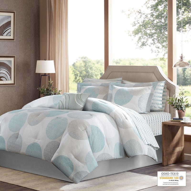 Knowles 9PC Coastal Comforter Set With Cotton Print Sheets - Aqua - Quahog Bay Bedding