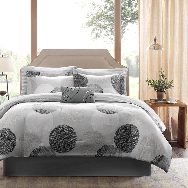 Knowles 9PC Geometric Comforter Set With Cotton Print Sheets - Grey - Quahog Bay Bedding