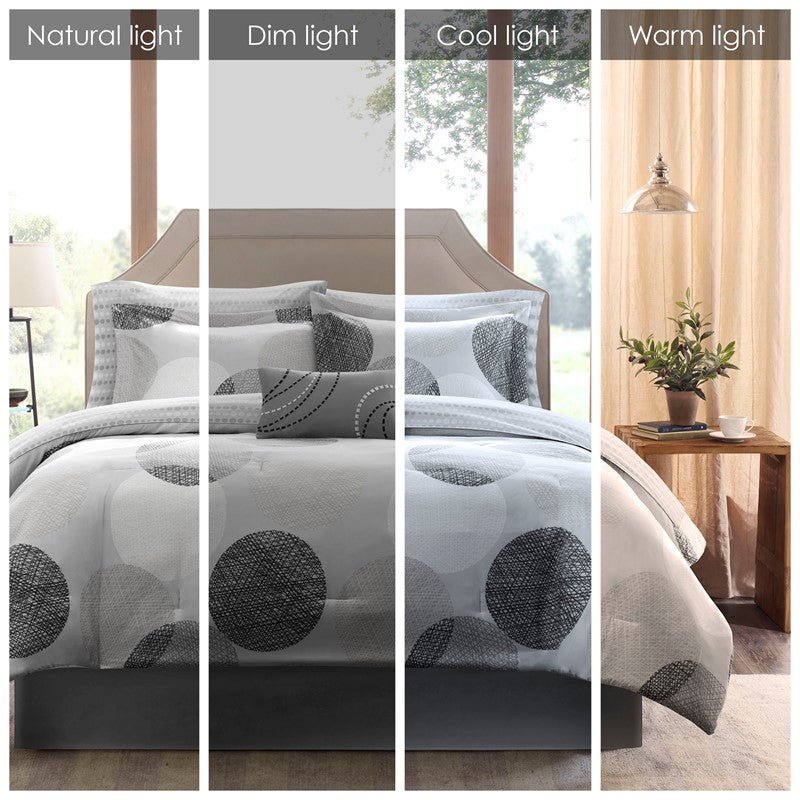 Knowles 9PC Geometric Comforter Set With Cotton Print Sheets - Grey - Quahog Bay Bedding