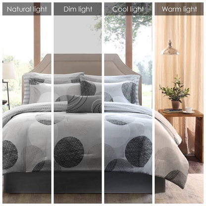 Knowles 9PC Geometric Comforter Set With Cotton Print Sheets - Grey - Quahog Bay Bedding