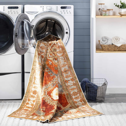 Kullar Orange Washable Area Rug - Quahog Bay Bedding