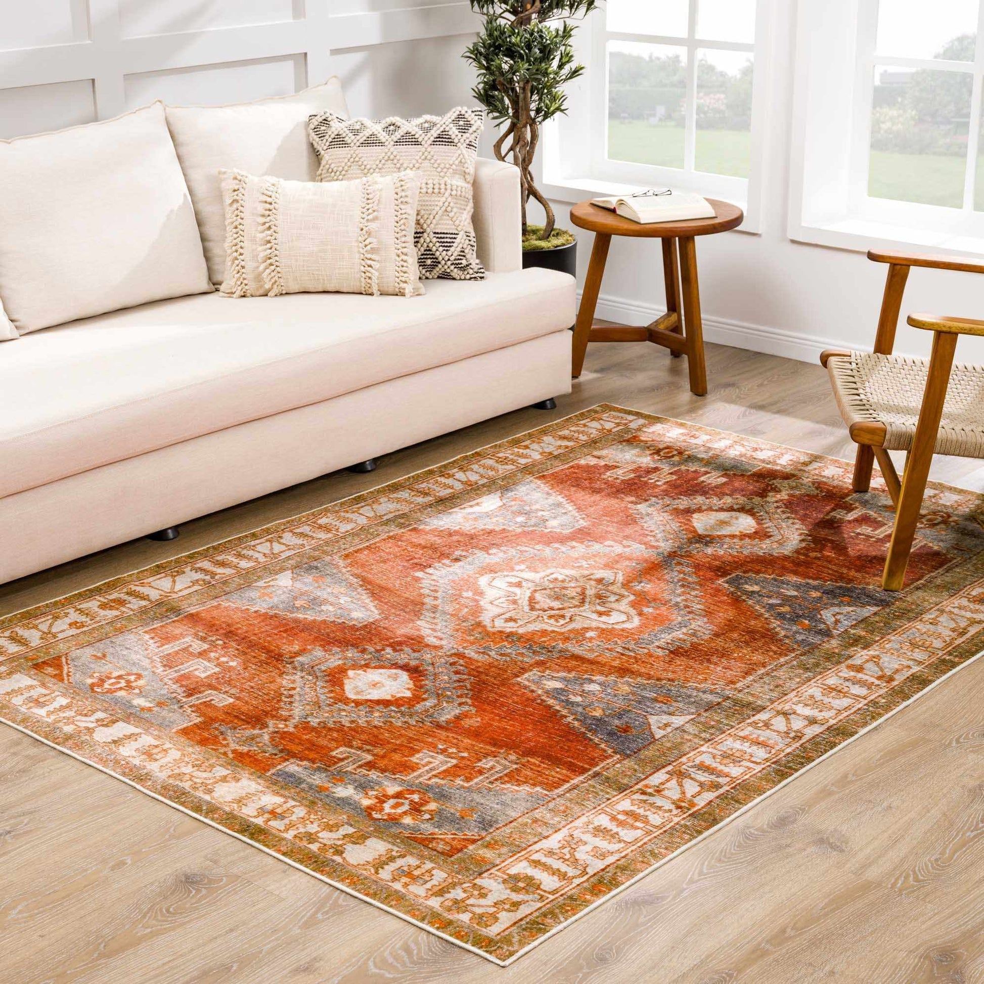 Kullar Orange Washable Area Rug - Quahog Bay Bedding