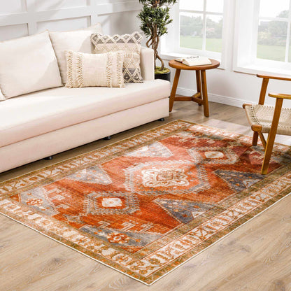 Kullar Orange Washable Area Rug - Quahog Bay Bedding