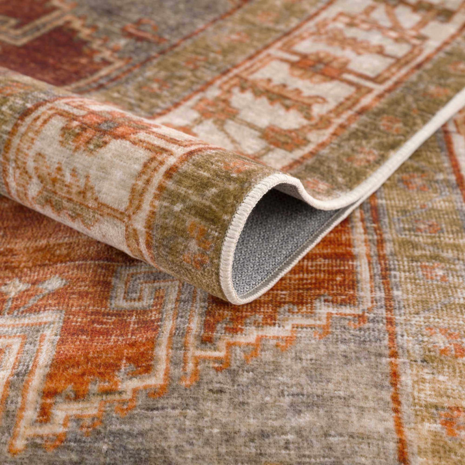 Kullar Orange Washable Area Rug - Quahog Bay Bedding