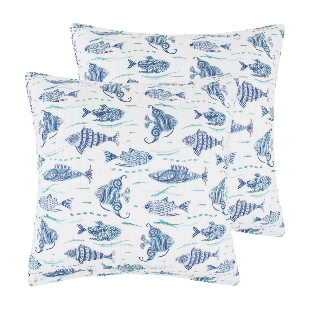 Laida Beach Euro Shams 2PC Coastal Pillow Shams - Quahog Bay Bedding