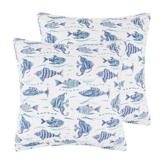 Laida Beach Euro Shams 2PC Coastal Pillow Shams - Quahog Bay Bedding