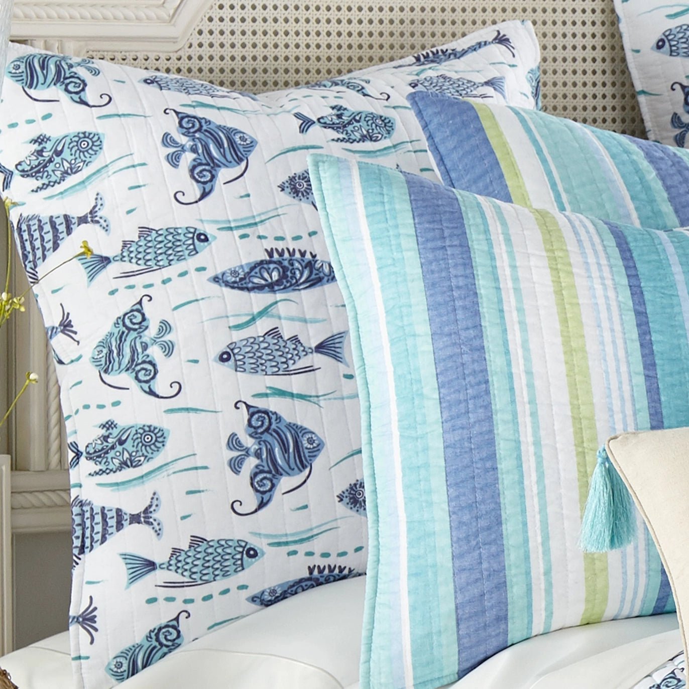 Laida Beach Euro Shams 2PC Coastal Pillow Shams - Quahog Bay Bedding